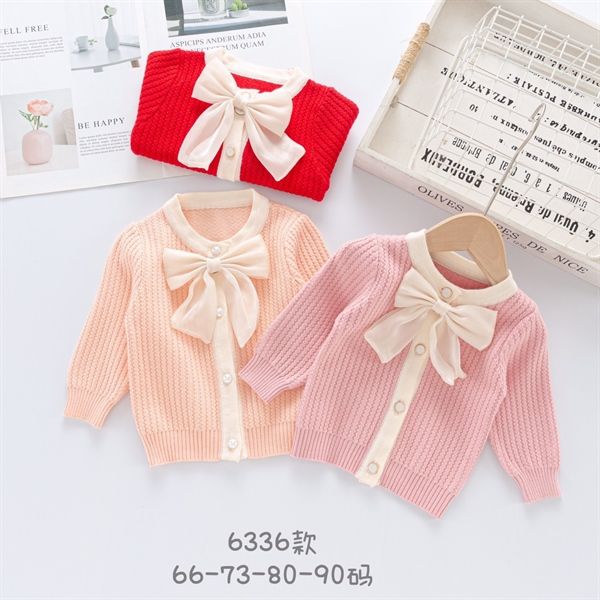 Áo len cổ nơ bé gái - Hồng đậm - size 1