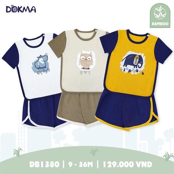 H.Bộ cộc tay cài vai Trắng xanh 9-12M