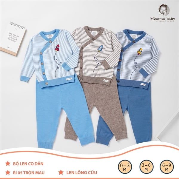 Bộ len lông cừu cài chéo - Nâu - Size 0-3M