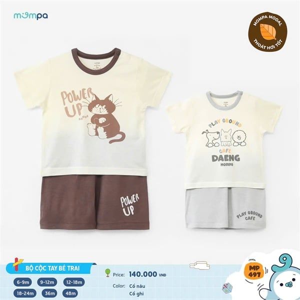 Bộ cộc tay Monpa bé trai MP497 màu ghi size 12-18M