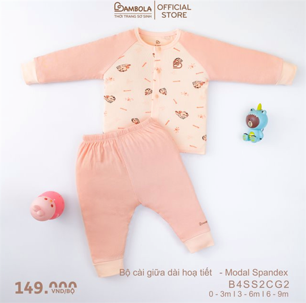 Bộ cài giữa dài hoạ tiết Bambola - Vàng - B4SS2CG2-33 - (0-3M)