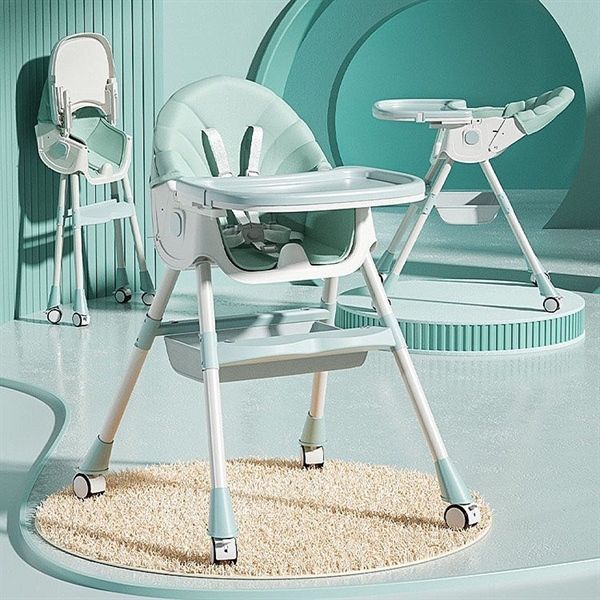 Ghế ăn dặm ngả lưng Honper gấp gọn (có bánh xe) - Xanh