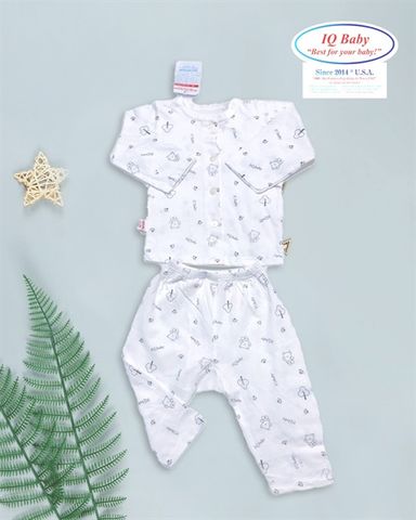 Bộ sơ sinh cài giữa dài tay IQ BABY Gấu xám (0-3M)