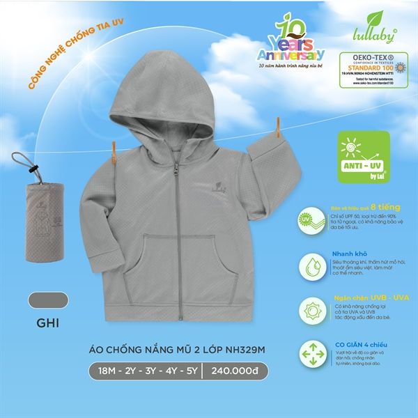 Áo chống nắng Lullaby NH329M - Màu Ghi