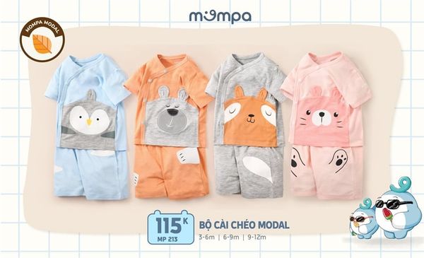 Bộ cộc tay cài chéo Mompa MP213 Hồng Size 6-9M