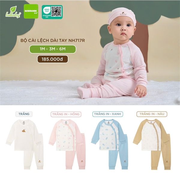 Bộ cài vai bé trai dài tay màu xanh NH717R 6M