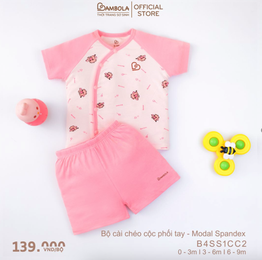 Bộ cài chéo cộc phối tay Bambola - Hồng - B4SS1CC2-10- (3-6M)