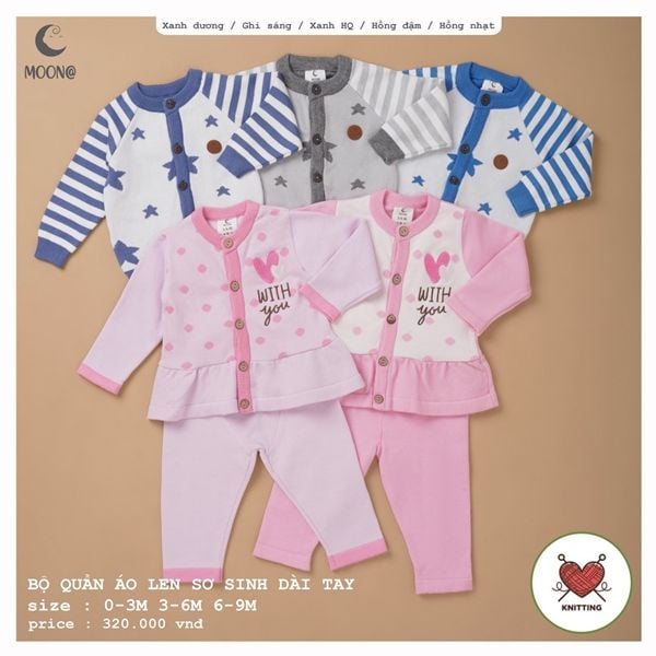 Bộ len dài tay hình sao cài giữa Lullaby Hồng size 3-6M