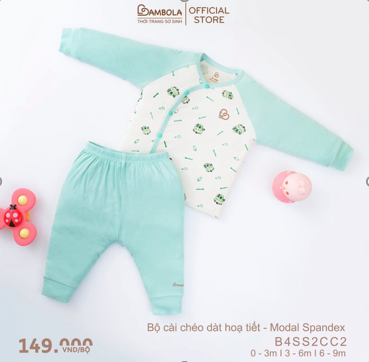 Bộ cài giữa cộc tay Bambola Raglan - Xanh - B4SS1CG1-12 - (0-3M)