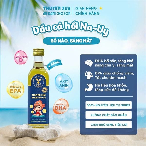 Dầu Cá Hồi Nguyên Chất Thuyền Xưa Ăn Dặm Cho Con 65ml