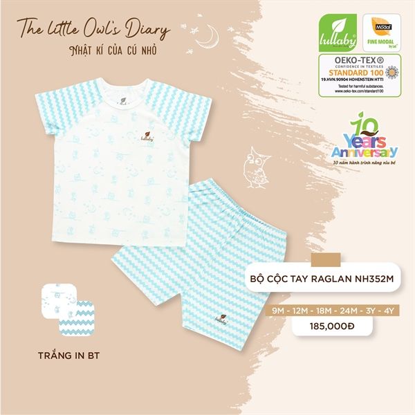 H.QATT Bộ cộc tay Raglan - trắng xanh