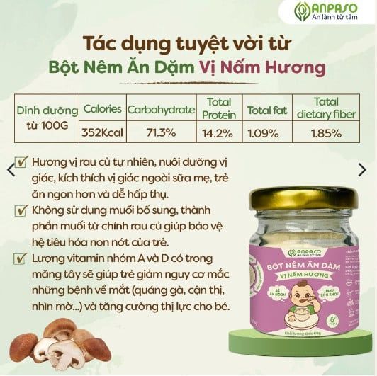 Bột nêm ăn dặm Anpaso vị nấm hương 6M+