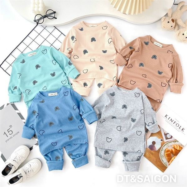 Bộ thun tăm dài tay hình gấu Nâu 36-48M