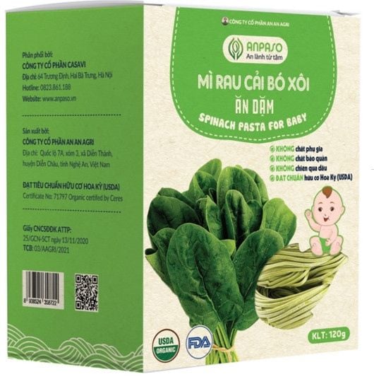 Mì ăn dặm Organic Anpaso cải bó xôi 6M+