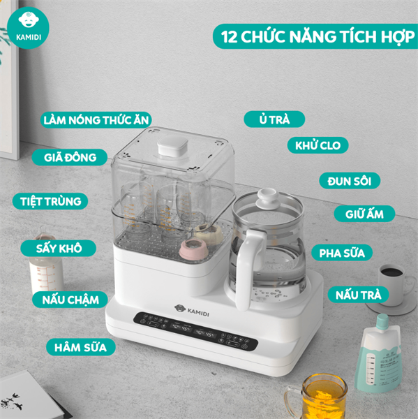 Máy đun nước, hâm sữa kiêm tiệt trùng sấy khô bình sữa đa năng Kamidi Speed 2