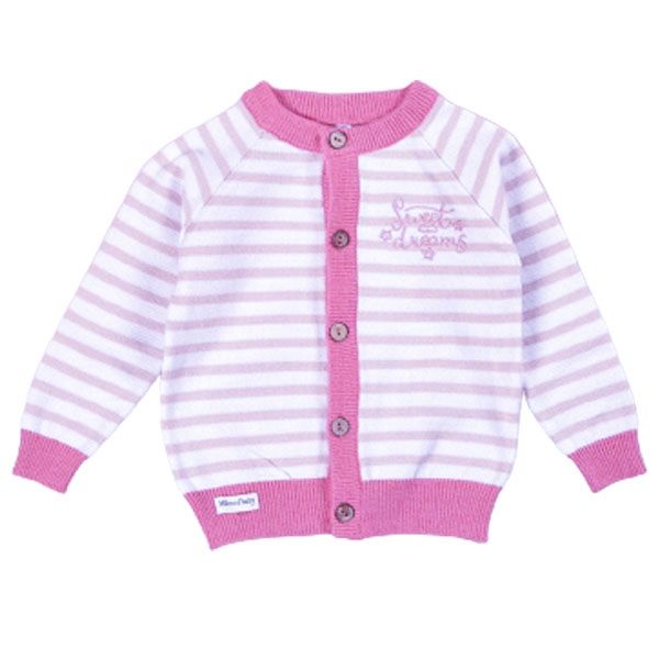 Áo len cài giữa Momma Trắng kẻ hồng CLO