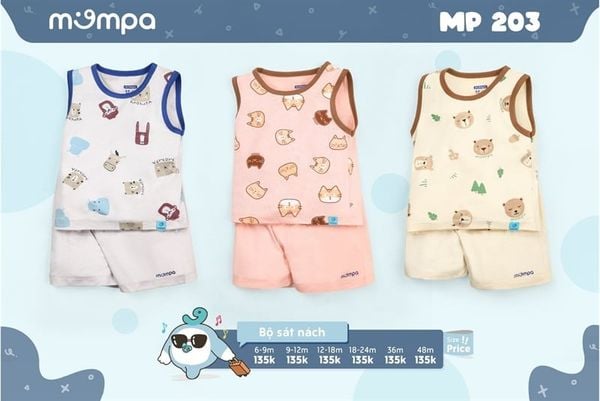 Bộ sát nách 611/205/203 Mompa Hồng (12-18M)
