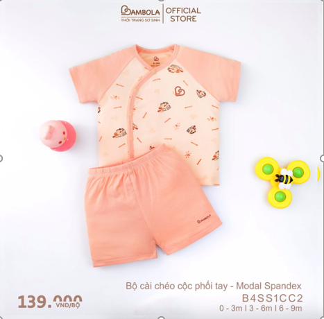 Bộ cài chéo cộc phối tay Bambola - Vàng - B4SS1CC2-12- (0-3M)