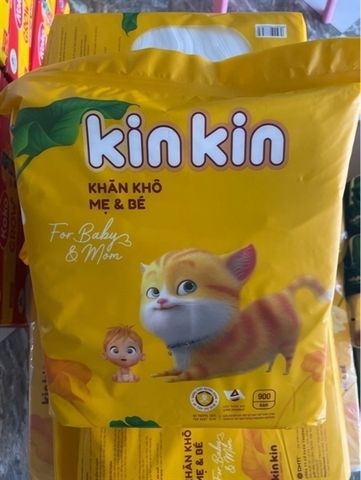 Khăn vải khô mẹ và bé Kin Kin 900gr mèo 3D vàng