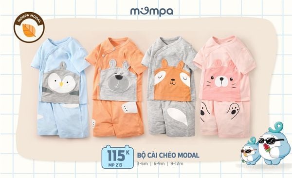 Bộ cộc tay cài chéo Mompa MP213 Hồng Size 9-12M