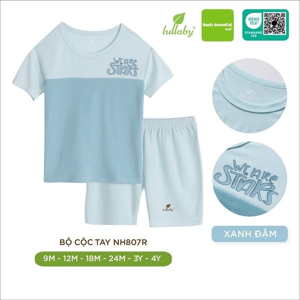 Bộ cộc tay NH807R Lullaby xanh đậm 9-12M