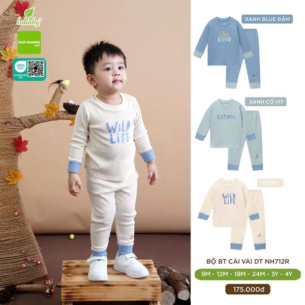 Bộ cài vai bé trai dài tay màu trắng NH712R 12M