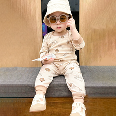 Bộ thun tăm dài tay cho bé hình gấu màu màu be (6-48M)