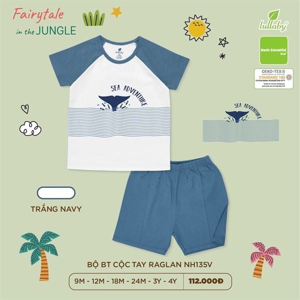 Bộ cộc tay BG NH135V Lullaby Trắng navy 4Y