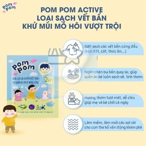 Gel giặt xả Pom Pom Active đậm đặc 12M+ (Gói 20ml)