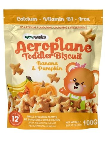 Bánh quy Natufoodies hình máy bay - Vị chuối, bí đỏ 100g 12M+
