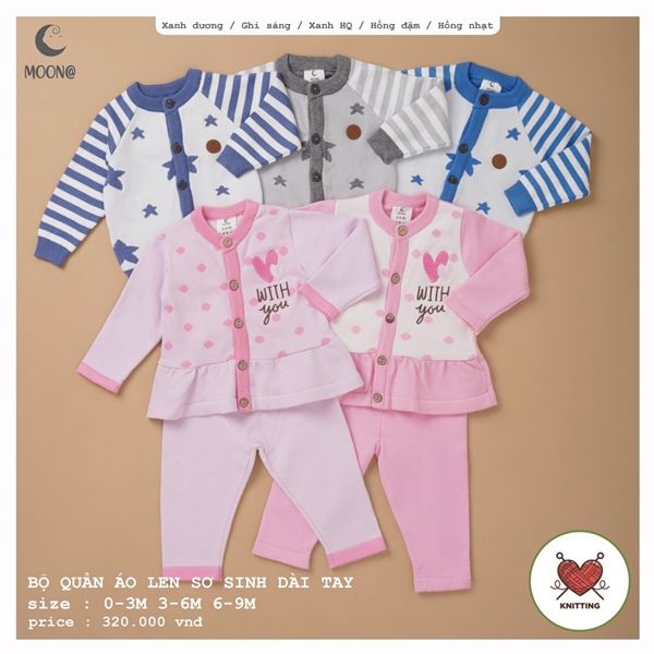 Bộ len dài tay hình sao cài giữa Lullaby Hồng size 6-9M
