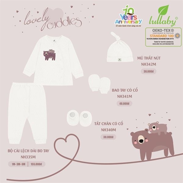 DSS Bộ sơ sinh thông hơi cài lệch Lullaby NH335M