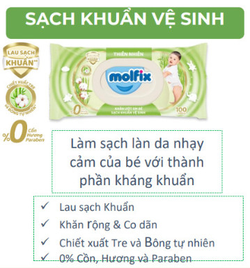 Khăn ướt Molfix Xanh (sạch khuẩn) 100 tờ