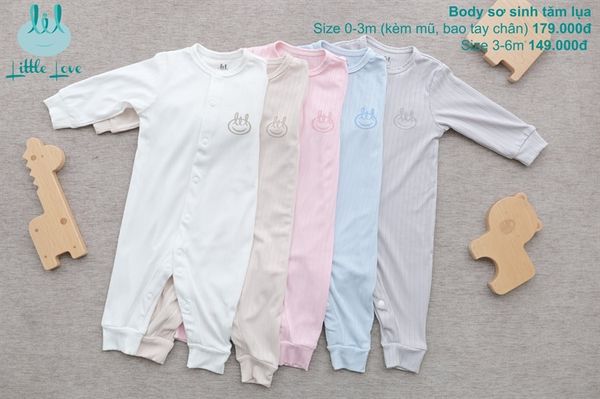 Bộ Body sơ sinh tăm lụa LIL - (0-3M) (kèm mũ, bao tay chân)