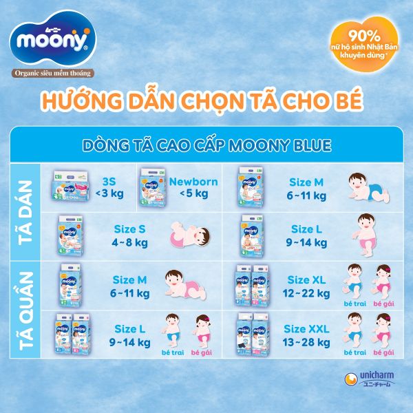 Tã Bỉm Moony dán và quần (Mẫu mới)