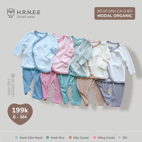 Bộ sơ sinh dài tay cài chéo Modal Organic - (0-3M)