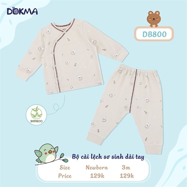 Bộ sơ sinh dài tay cài lệch DB800 Dokma Be đậm size NB