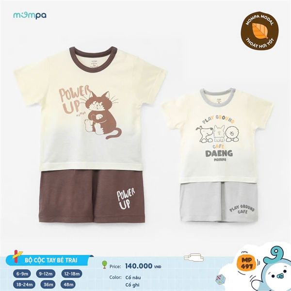 Bộ cộc tay Monpa bé trai MP497 màu ghi size 6-9M