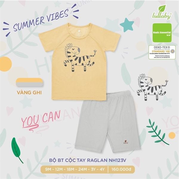 Bộ cộc tay BT NH123V Lullaby Vàng ghi 4Y