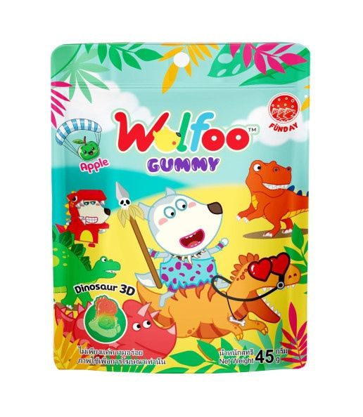 Kẹo dẻo Wofloo hình khủng long có nhân mứt táo 45g