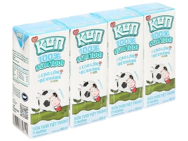 Sữa tươi tiệt trùng ít đường cho bé LOF Kun