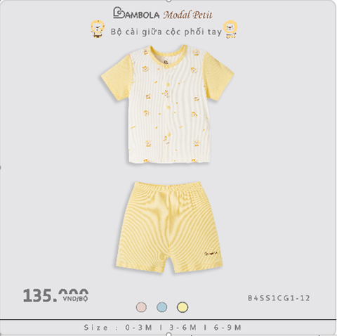 Bộ cài giữa cộc phối tay Bambola - Vàng - B4SS1CG1-15 - (0-3M)