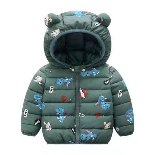 Áo khoác phao hoạ tiết mũ gấu Xanh size 120