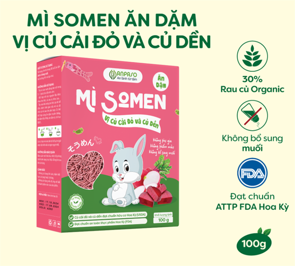 Mì Somen ăn dặm vị cải đỏ và củ dền Anpaso 100g
