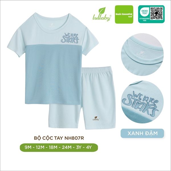 Bộ cộc tay NH807R Lullaby xanh đậm 6-9M
