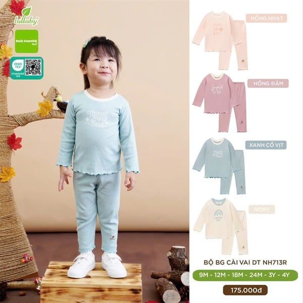 Bộ cài vai bé gái dài tay màu hồng nhạt
