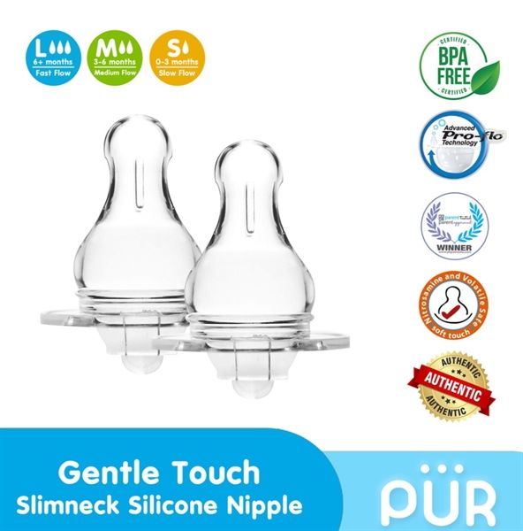 Núm bình sữa Pur cổ thường, size L 6M+