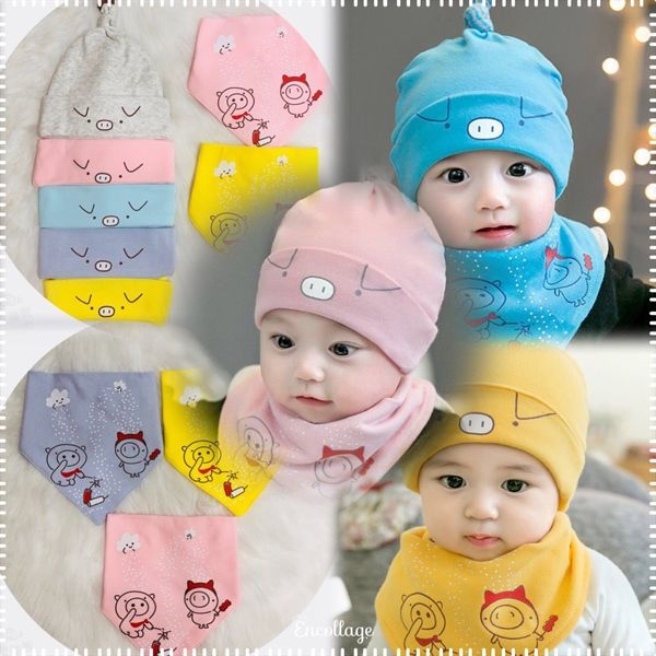 Set khăn mũ hình heo con
