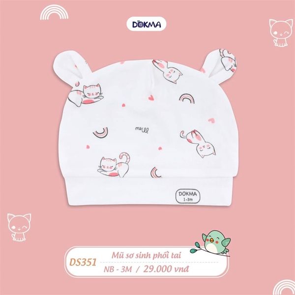 Mũ sơ sinh 2 tai tròn Dokma DS351
