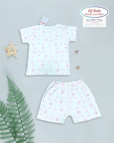 Bộ cài vai ngắn tay IQ Baby Gấu Hồng (9-12M)